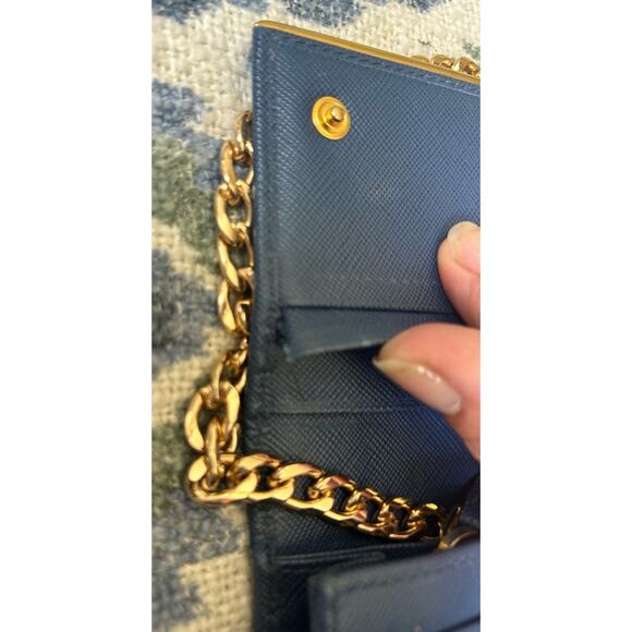 Authentic PRADA Saffiano Leather Metal Frame Continental Wallet in Blue w/COA - Picture 7 of 16